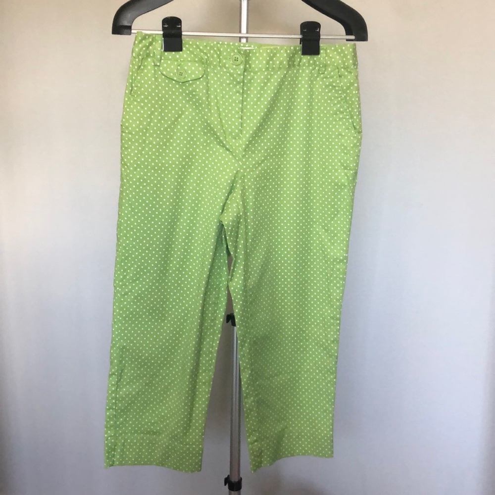 Talbots Green White Polka Dot Crop Pants Sz 10P